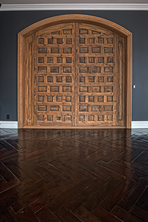 Muholland Drive Estate <p class='subitem'>  A truly captivating home with authentic antique details and custom finishes. This highly custom Manor Walnut herringbone floor is as rich and refined as a grand piano. The edges of the herringbone boards have been married together with an intentional</p>  